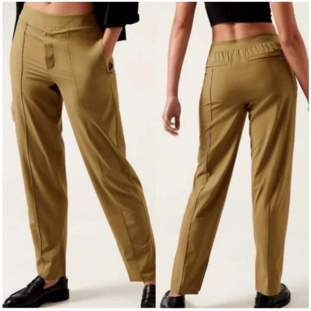 Athleta Vienna Slim Pant 4T Tall Mustard Yellow Pintuck Stretch Trousers Pockets